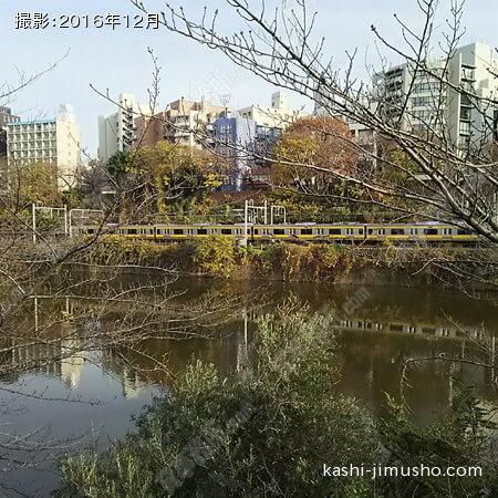 周辺環境（外堀の池と中央線）