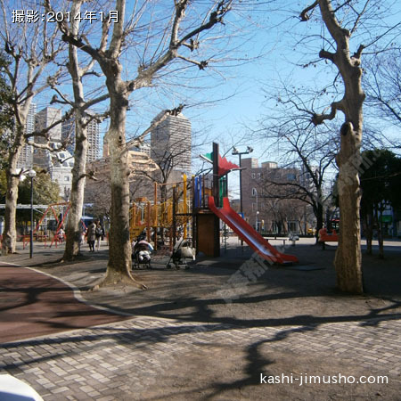  前面道路 ビル前にある公園 